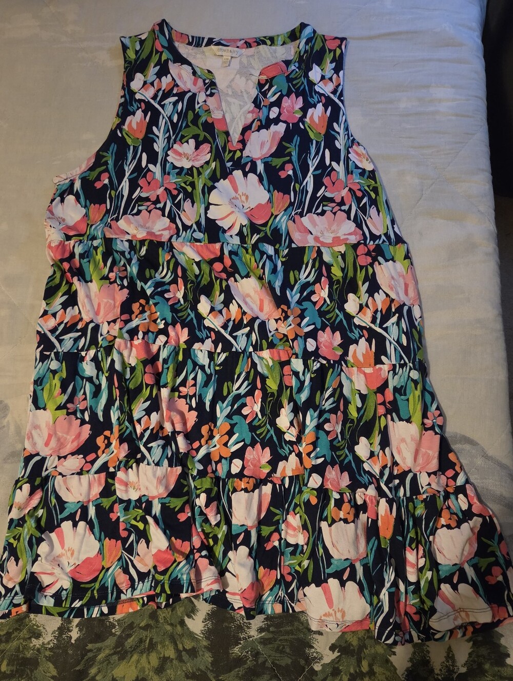 Floral Tiered Navy and Pink Sundress